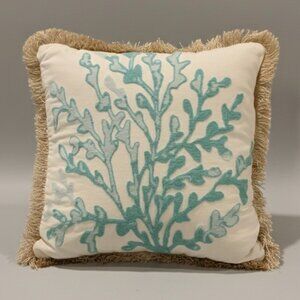 Decorative Fringe Square Pillow with Sea Coral Reef Design 100% Cotton
